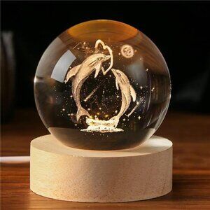 Dolphin Gift 3D Dolphins Figurines in Crystal Ball 60mm Laser Engraved Glass